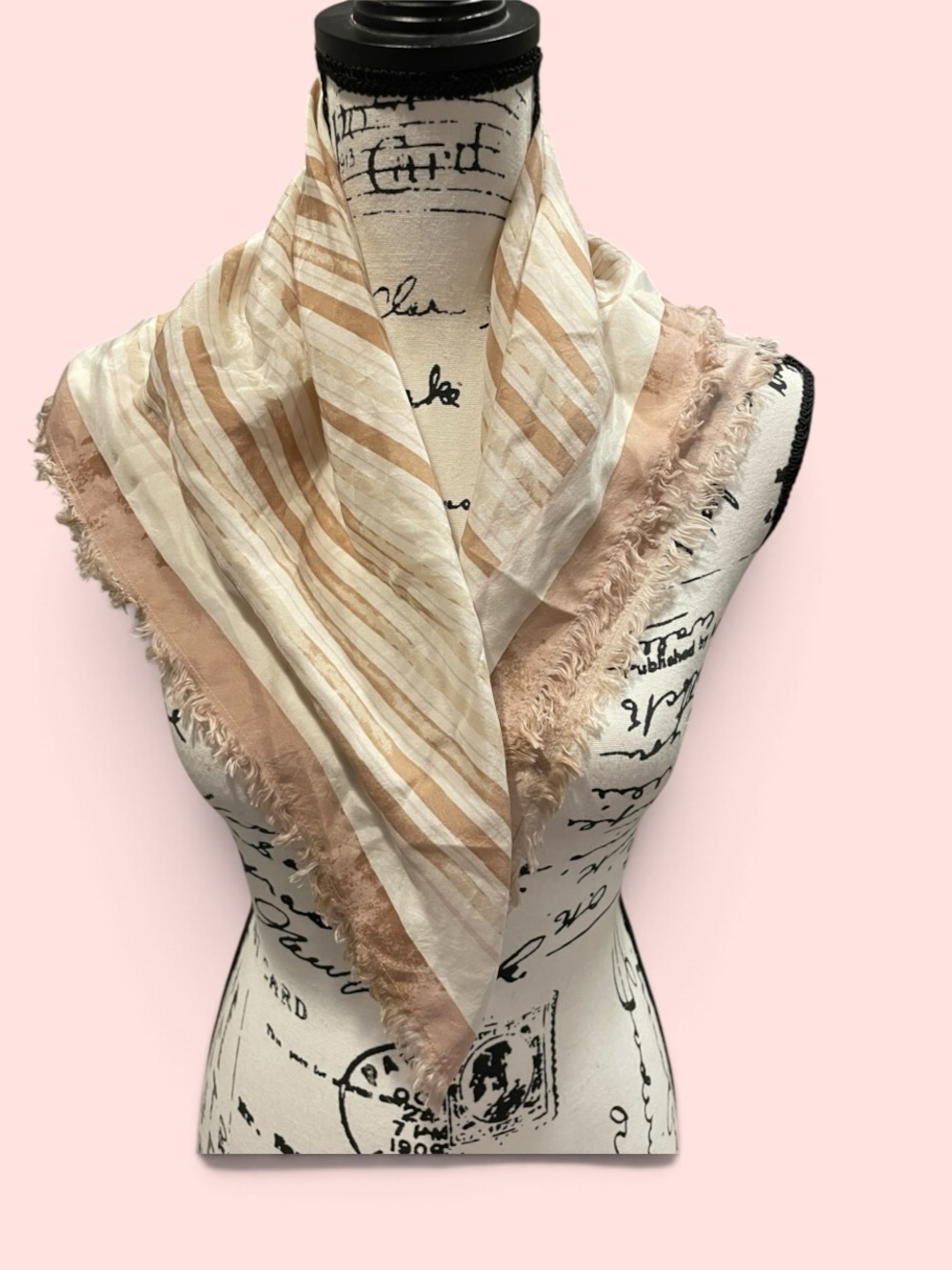 Cute peaches and cream ombre striped silk scarf classic luxury 25 x 26